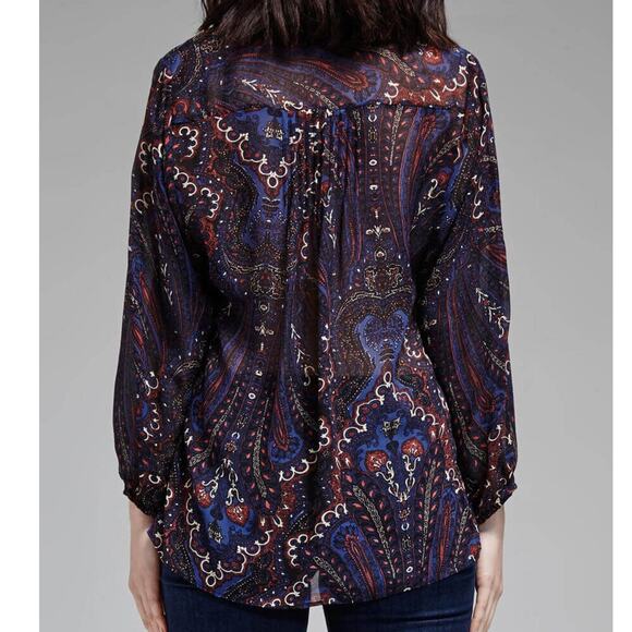 JOIE NWOT Vandrea Deep Sapphire Paisley Print Sheet Crepe Georgette Blouse XXS - Picture 5 of 7